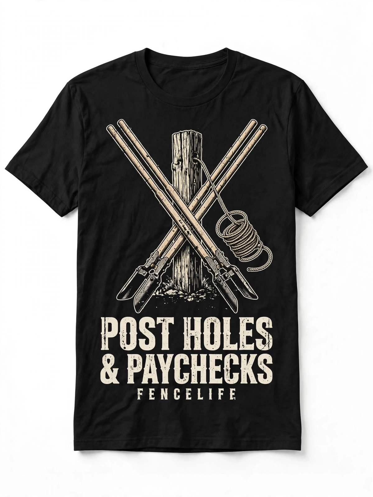 FENCELIFE Tee - Post Holes and Paychecks - black